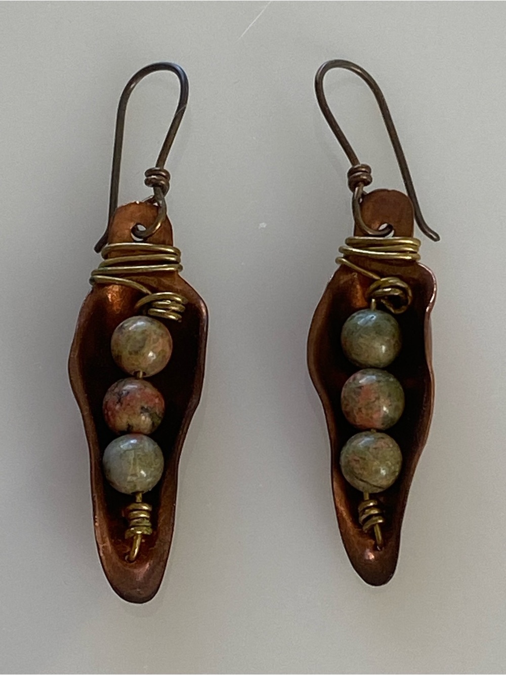 Copper Brass Jasper Peas in a Pod Earrings